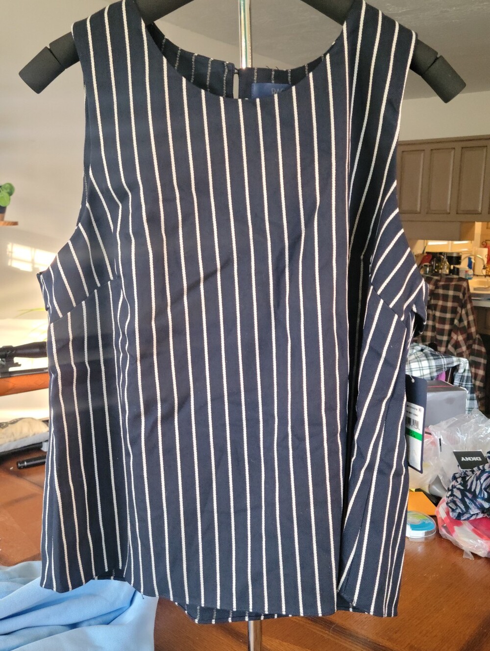 RACHEL Rachel Roy Navy and White Vertical-Stripe Tank Top